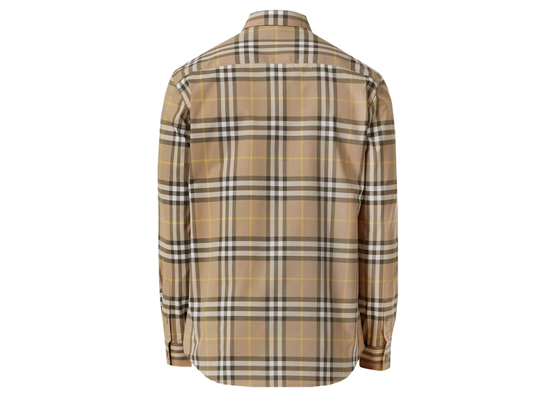 Burberry Tartan Motif Cotton Shirt Beige