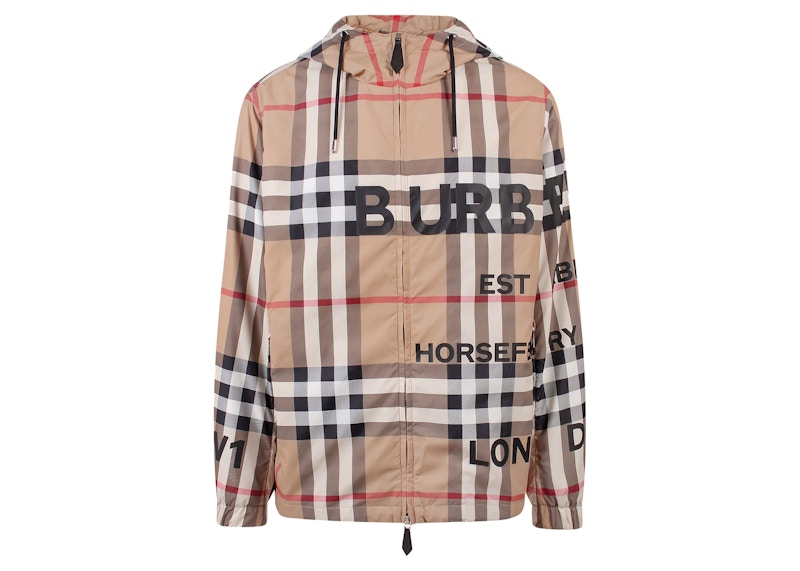 Burberry Tartan Motif Nylon Jacket Beige