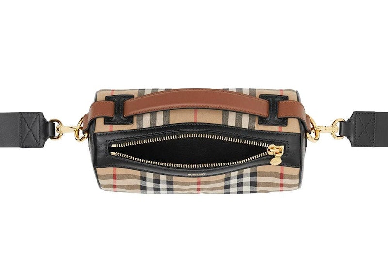 Burberry The Vintage Check and Leather Barrel Bag Archive Beige/Black