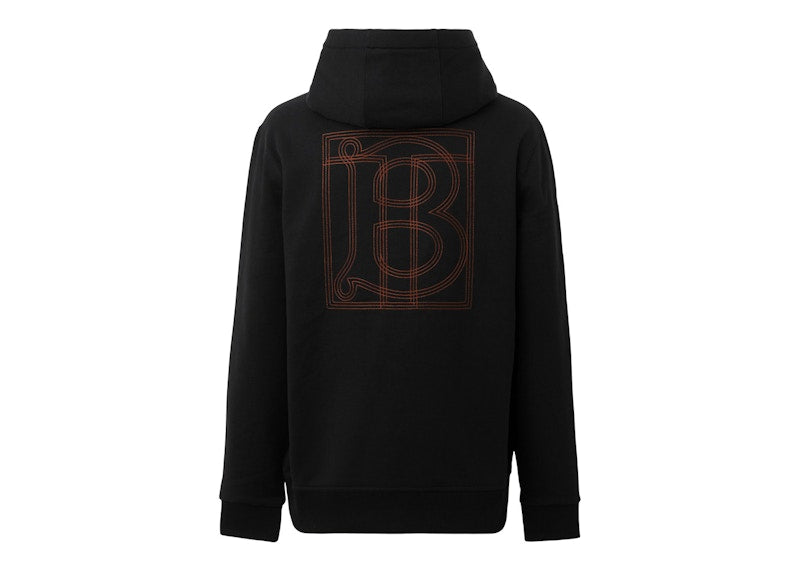 Burberry Topstitched Monogram Motif Cotton Oversized Hoodie Black