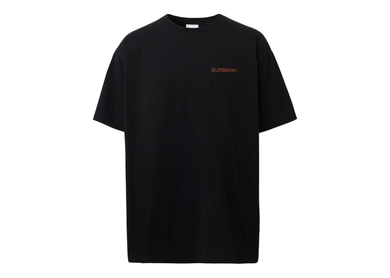 Burberry Topstitched Monogram Motif Cotton Oversized T-Shirt Black