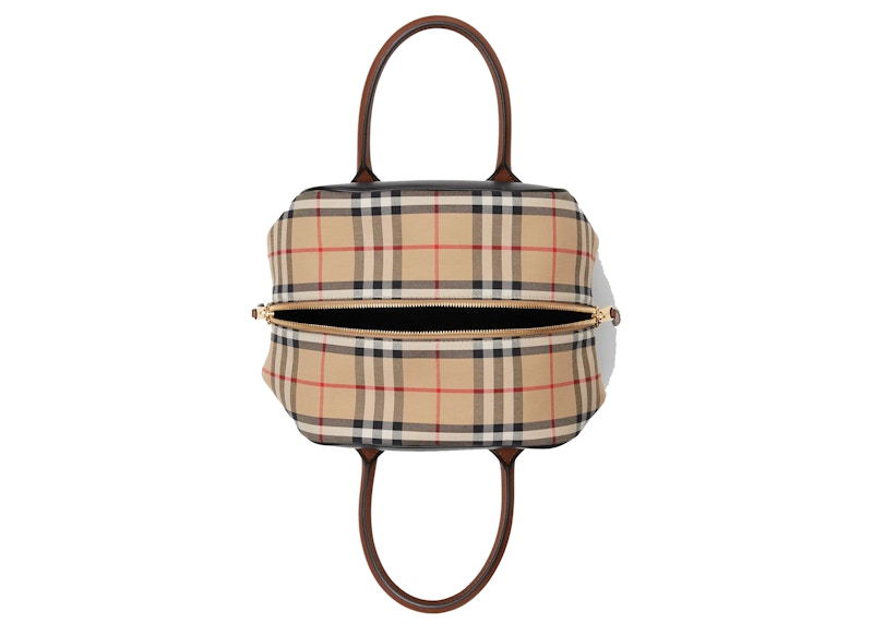 Burberry Vintage Check Cube Bag Leather Small Archive Beige