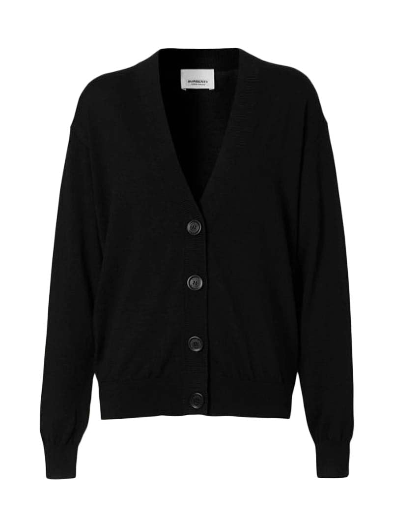 Burberry Vintage Check Elbow Patch Dornoch Merino Wool Cardigan Black