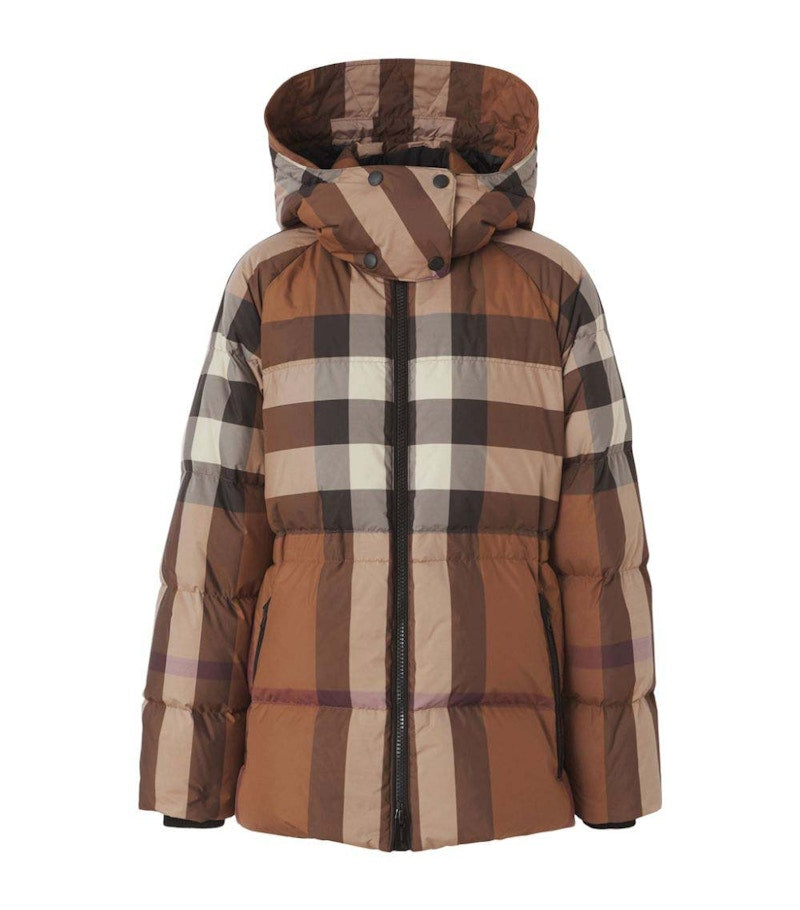 Burberry Vintage Check-print with Detachable Hood Puffer Jacket Brown
