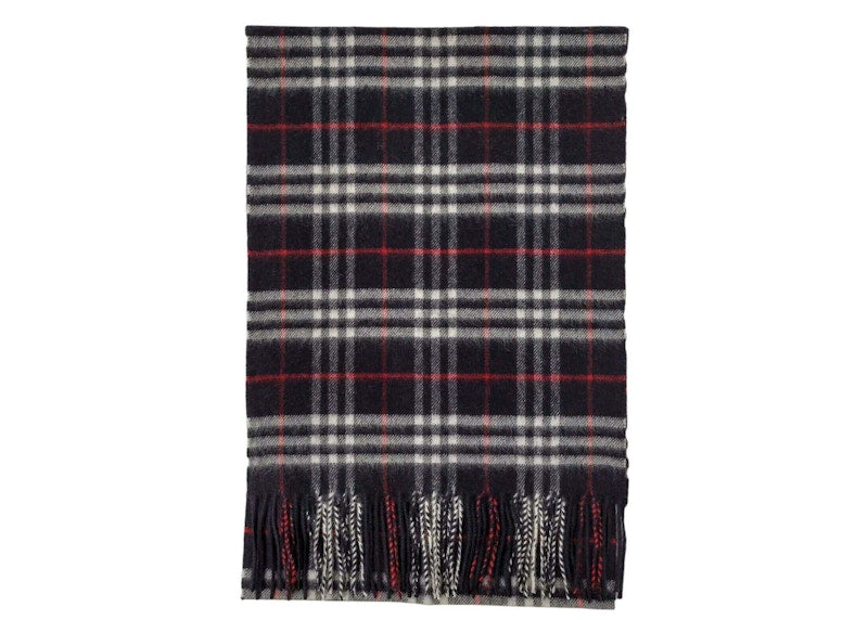 Burberry Vintage Checker Cashmere Fringe Scarf Navy