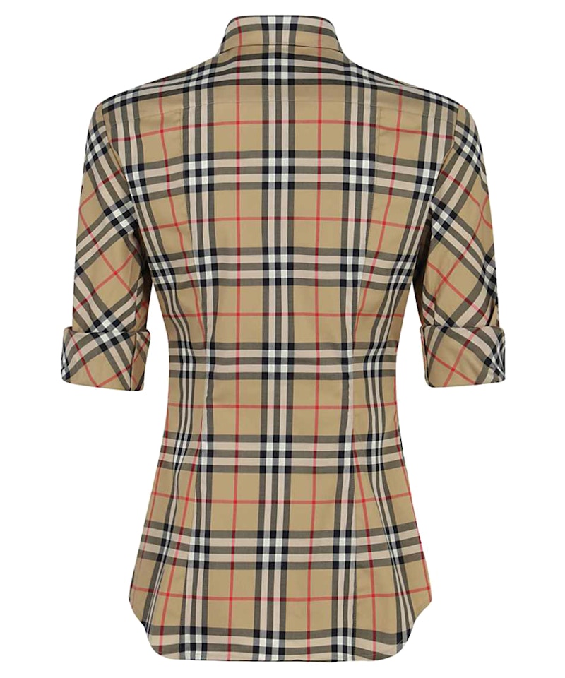 Burberry Vintage Womens Check Stretch Cotton Twil Shirt Archive Beige