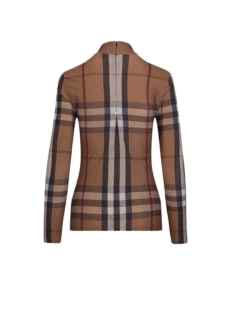 Burberry Woman Stretch Jersey with Tartan Motif Top Brown