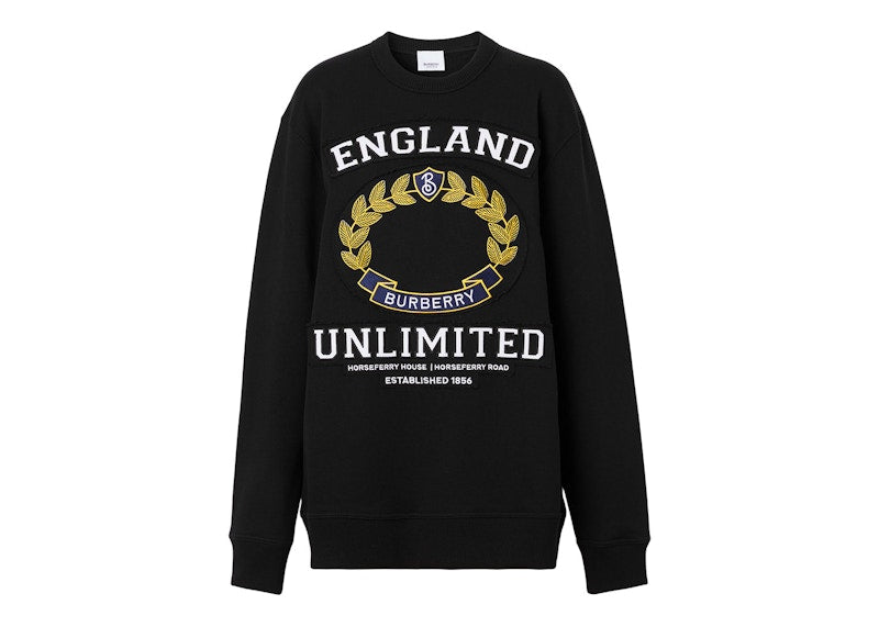 Burberry Women's College Graphic Cotton Oversized Sweatshirt Black/White/Yellow