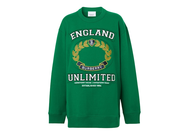 Burberry Women's College Graphic Cotton Oversized Sweatshirt Deep Pine Green/Multi