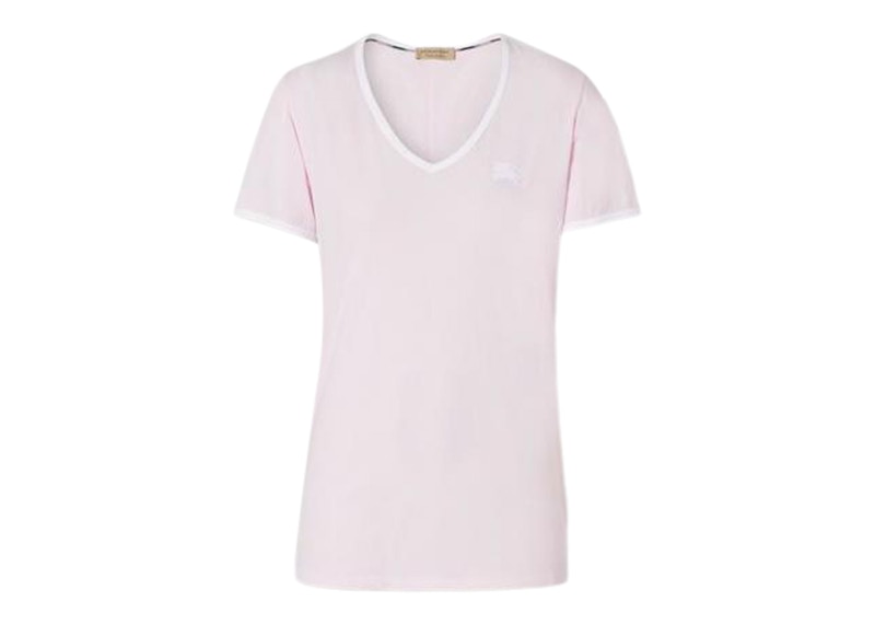 Burberry Women's Embroidered Monogram EKD V Neck T-shirt Pink/White