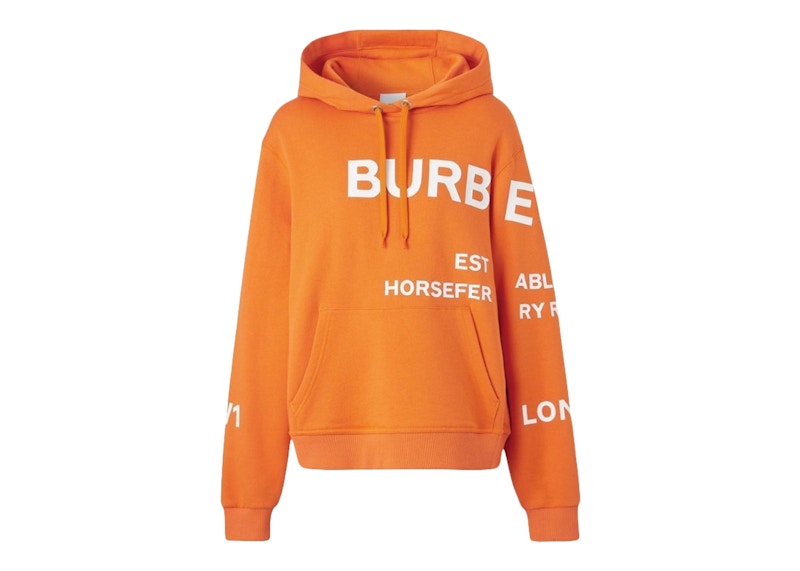 Burberry Women's Horseferry Print Cotton Drawstring Hoodie Orange/White