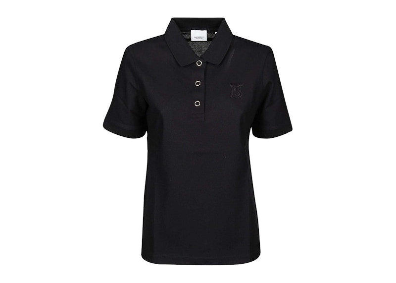 Burberry Womens Monogram Motif Pique Cotton Polo Shirt Black