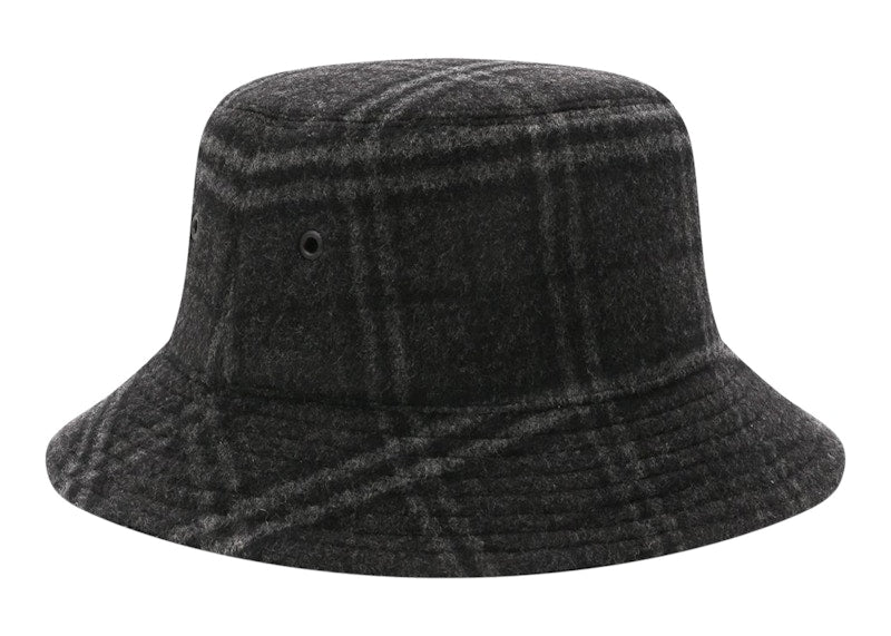 Burberry Wool Check Bucket Hat Charcoal Gray