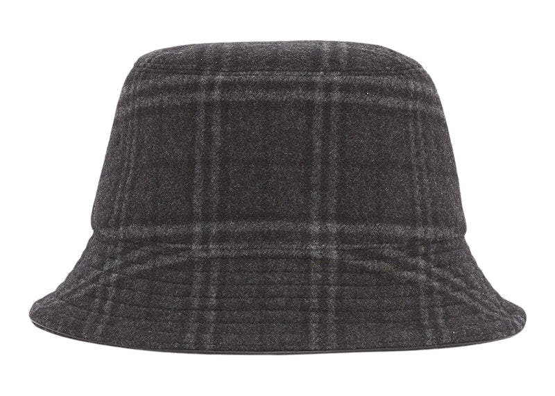 Burberry Wool Check Bucket Hat Charcoal Gray