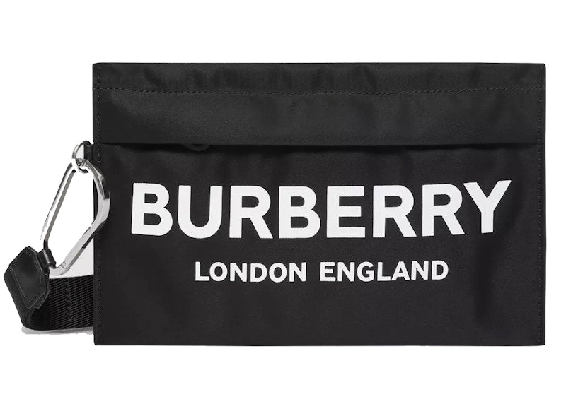 Burberry Zip Pouch Logo Print Nylon Black