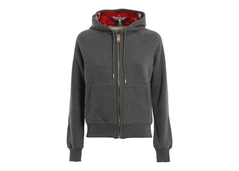 Burberry Zip-Up Hooded Sweatshirt Grey Red