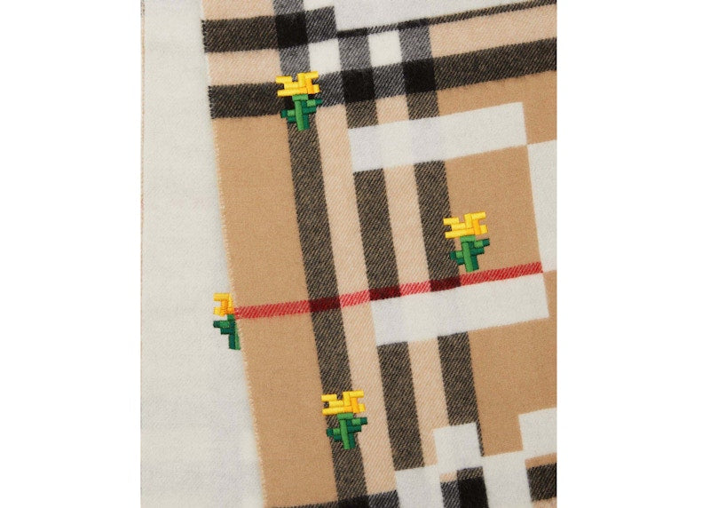 Burberry x Minecraft Logo and Check Cashmere Scarf Archive Beige