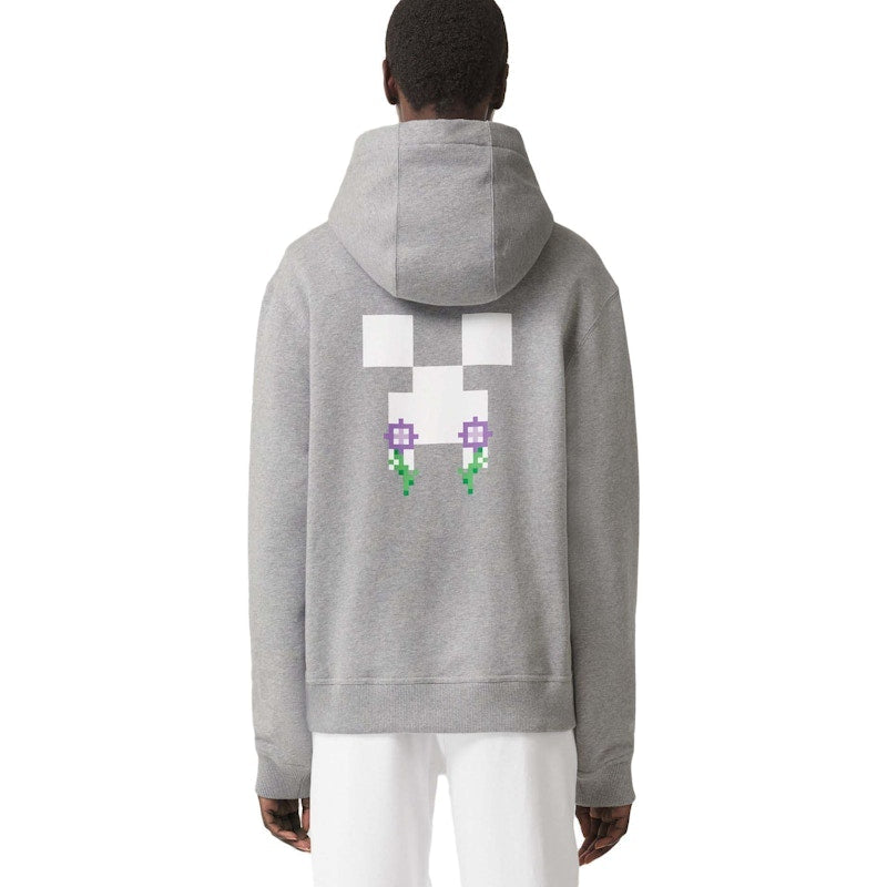 Burberry x Minecraft Monogram Motif Print Cotton Hoodie Pale Grey Melange