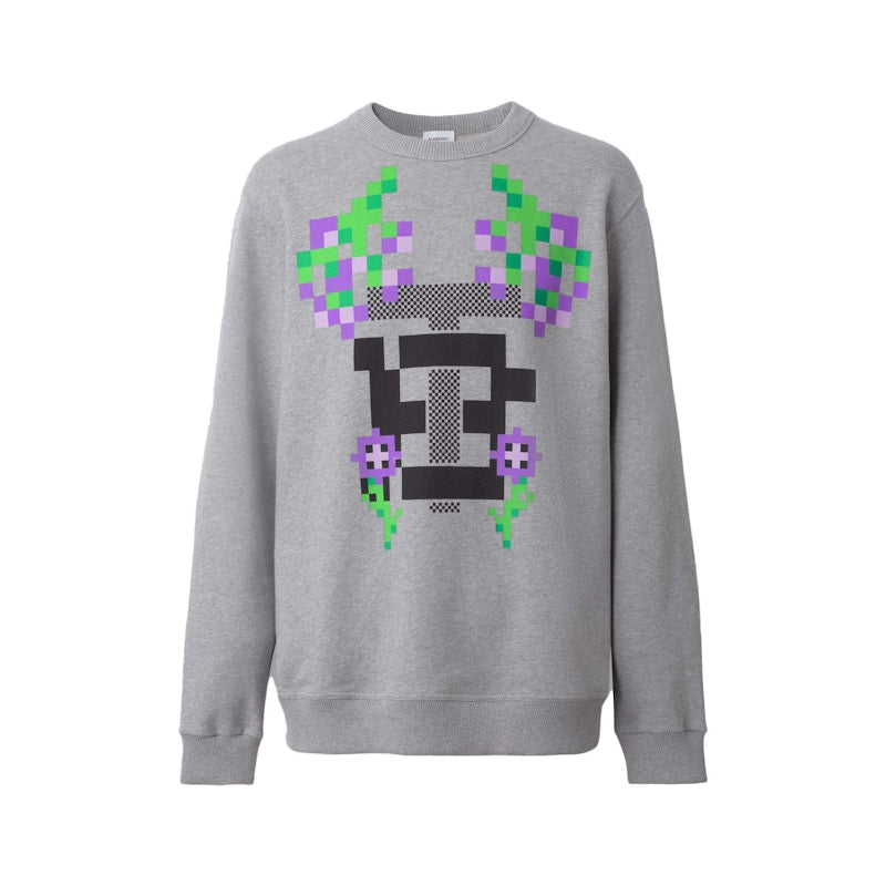 Burberry x Minecraft Monogram Motif Print Cotton Sweatshirt Pale Grey Melange