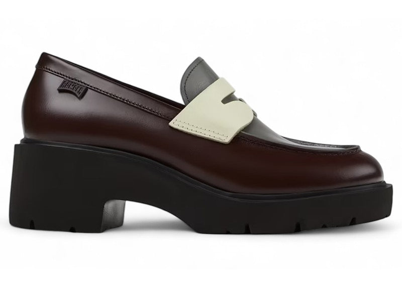 Camper Twins Heeled Loafer Burgundy Grey Off-White (Women's)