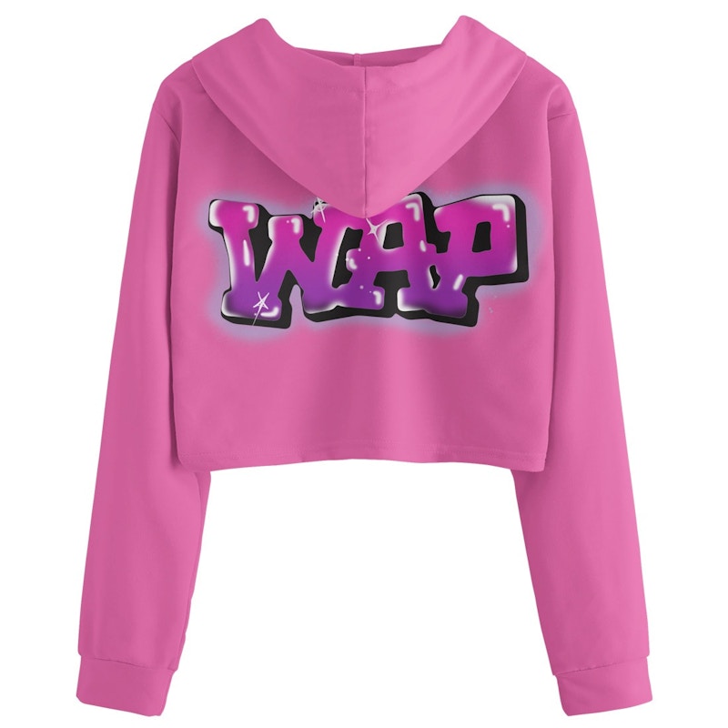 Cardi B WAP Air Brush Crop Top Hoodie Pink