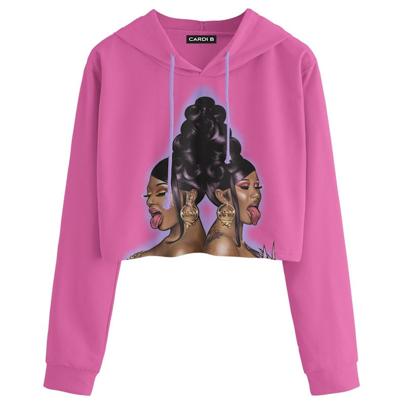 Cardi B WAP Air Brush Crop Top Hoodie Pink