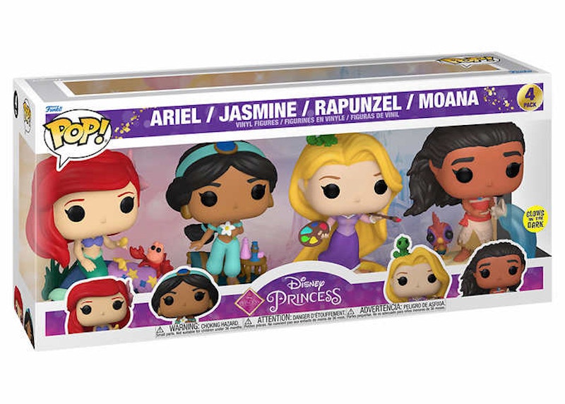 Funko Pop! Disney Princess Ariel, Jasmine, Rapunzel and Moana GITD 4-Pack
