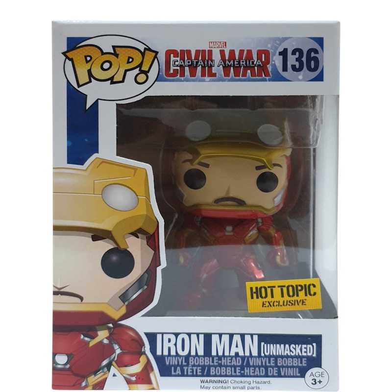 Funko Pop! Marvel Captain America Civil War Iron Man (Unmasked) Hot Topic Exclusive Figure #136