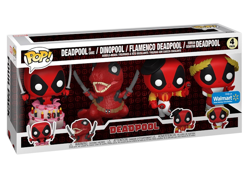 Funko Pop! Marvel Deadpool In Cake/Dinopool/Flamenco Deadpool/Roman Senator Deadpool Walmart Exclusive 4-Pack