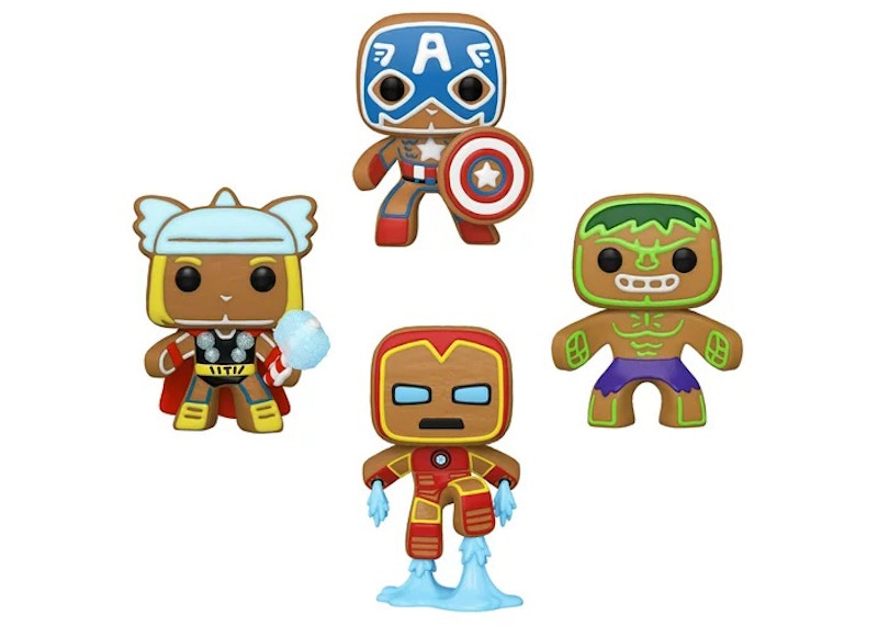 Funko Pop! Marvel Gingerbread Captain America, Gingerbread Iron Man, Gingerbread Hulk, Gingerbread Thor Walmart Exclusive 4-Pack