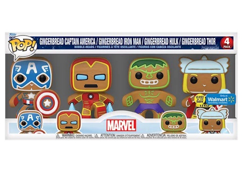 Funko Pop! Marvel Gingerbread Captain America, Gingerbread Iron Man, Gingerbread Hulk, Gingerbread Thor Walmart Exclusive 4-Pack