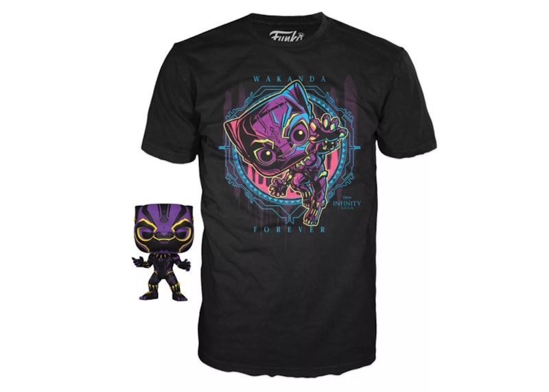Funko Pop! Marvel Studios Black Panther Black Light With T-Shirt Bundle Target Exclusive Figure #891