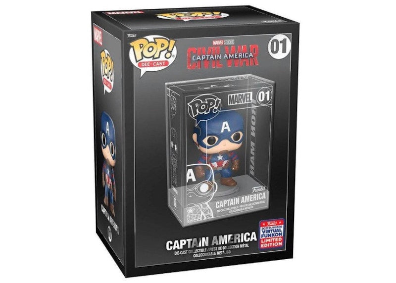 Funko Pop! Marvel Studios Captain America Civil War Captain America Diecast 2021 Summer Virtual Funkon Exclusive Figure #01