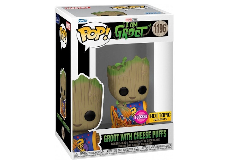 Funko Pop! Marvel Studios I Am Groot: Groot with Cheese Puffs Flocked Hot Topic Exclusive Figure #1196