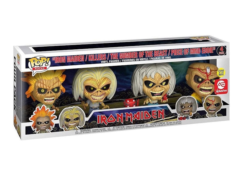 Funko Pop! Rocks Iron Maiden "Iron Maiden/ Killers/ The Number of the Beast/ Piece of Mind Eddie" (Glow) AE Exclusive 4 Pack