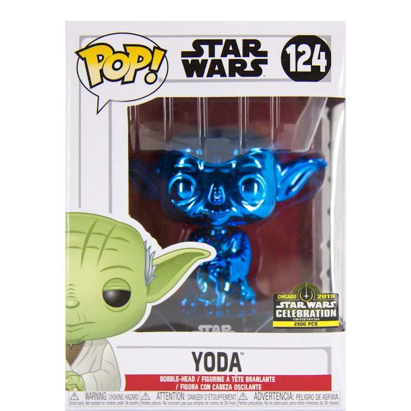Funko Pop! Star Wars Yoda (Blue Chrome) Star Wars Celebration Exclusive Bobble-Head Figure #124
