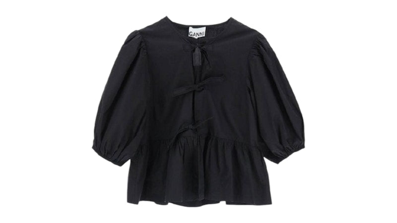 Ganni Cotton Poplin Blouse Top Black