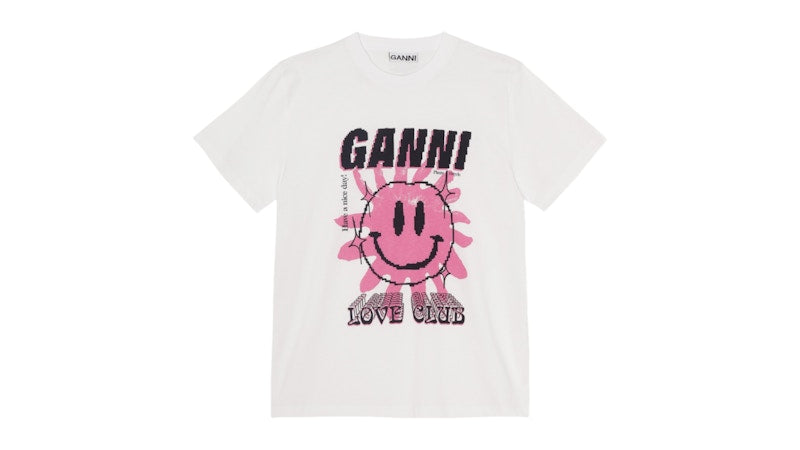 Ganni Womens Love Club T-shirt Bright White/Pink