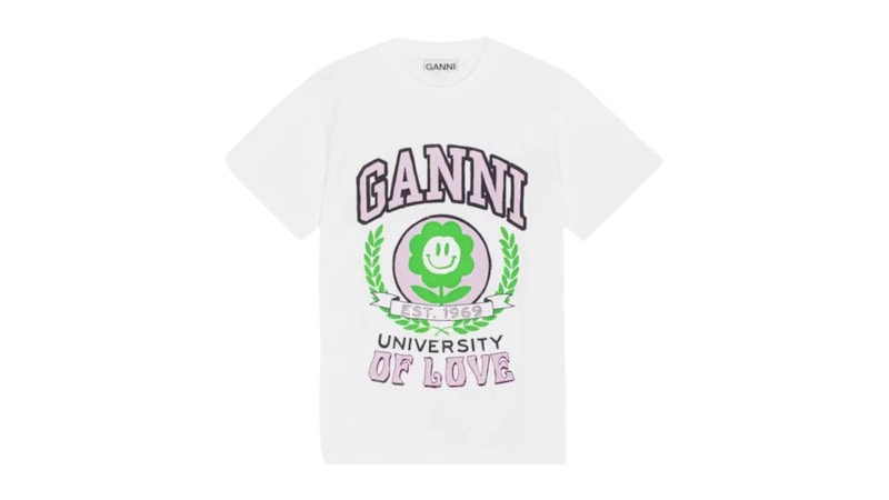 Ganni Womens University of Love T-shirt Bright White