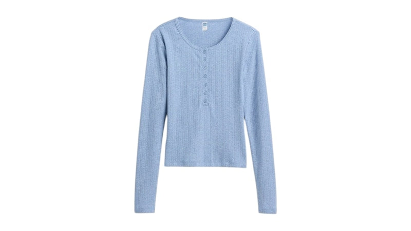 Gap x Summer Fridays Pointelle Henley PJ Top Moonstone Blue Heather