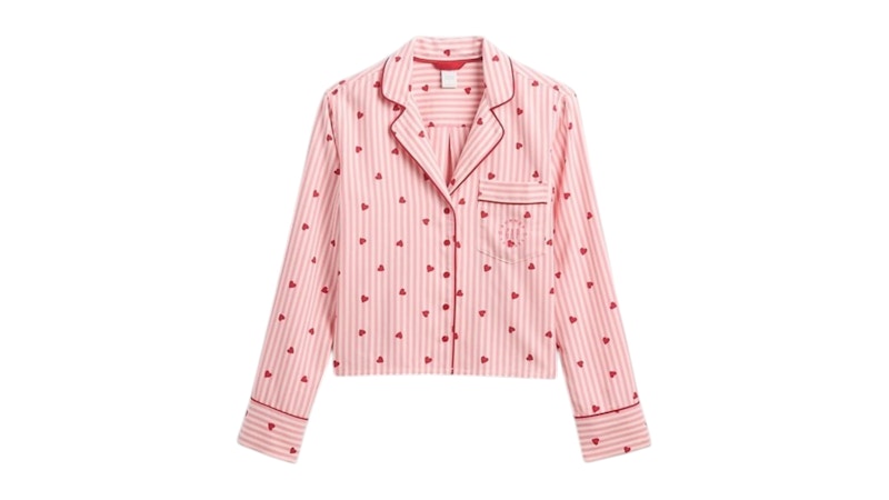 Gap x Summer Fridays Relaxed Flannel Hearts PJ Shirt Pink Stripe