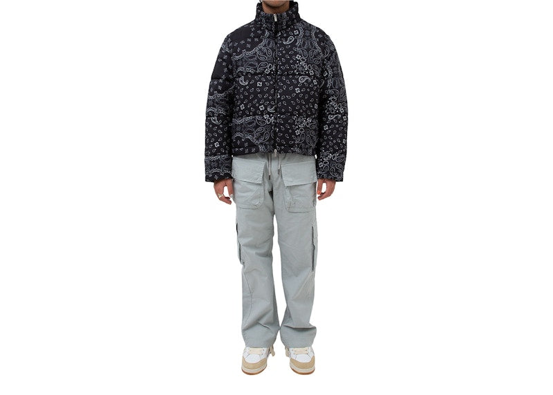 Garment Workshop Bandana Paisley Print Boxy Puffer Jacket Bandana Black