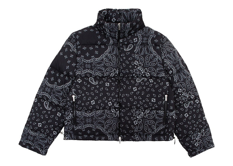 Garment Workshop Bandana Paisley Print Boxy Puffer Jacket Bandana Black