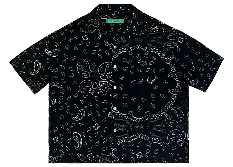 Garment Workshop Cotton Bandana Paisley Summer Shirt Chaos Black