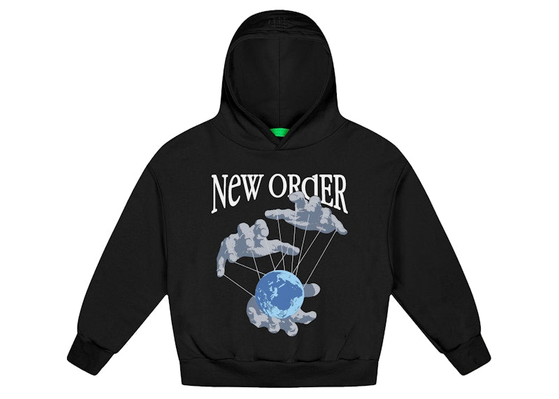 Garment Workshop Single Layer New Order Print Hoodie Chaos Black
