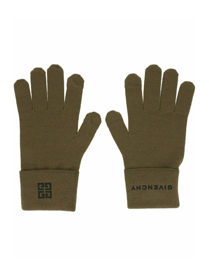 Givenchy Embroidered Logo Gloves Black/Khaki