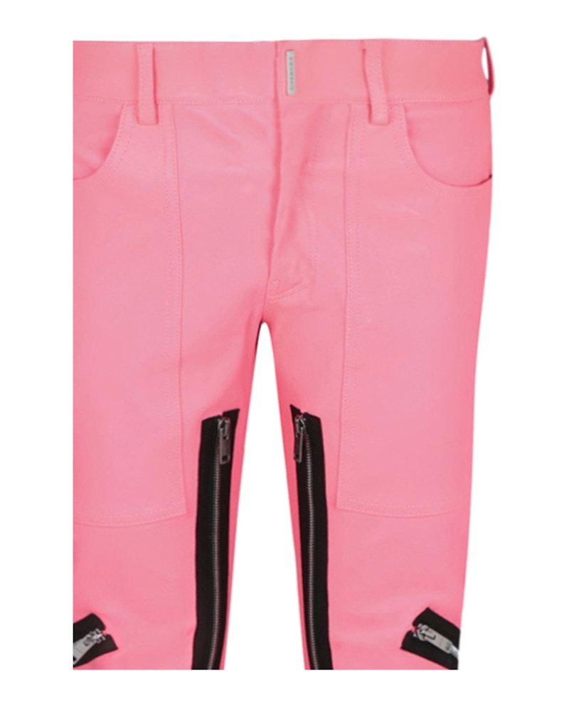 Givenchy Exposed Zipper Skinny Leather Pants Coral