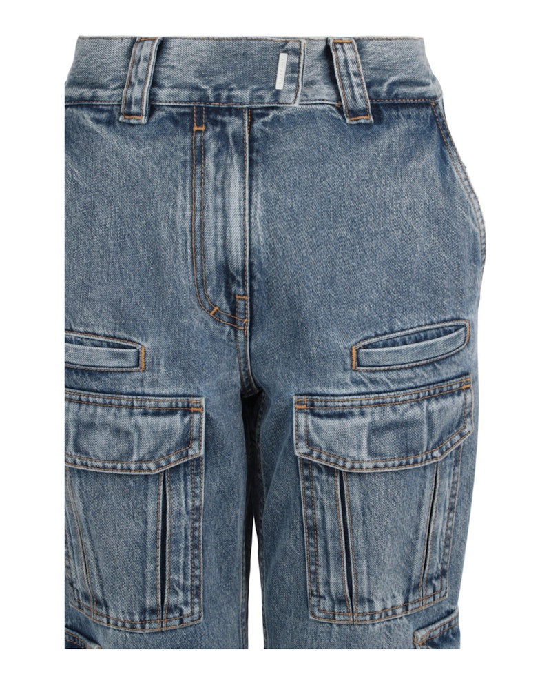 Givenchy High-Rise Straight-Leg Cargo Jeans Light Blue