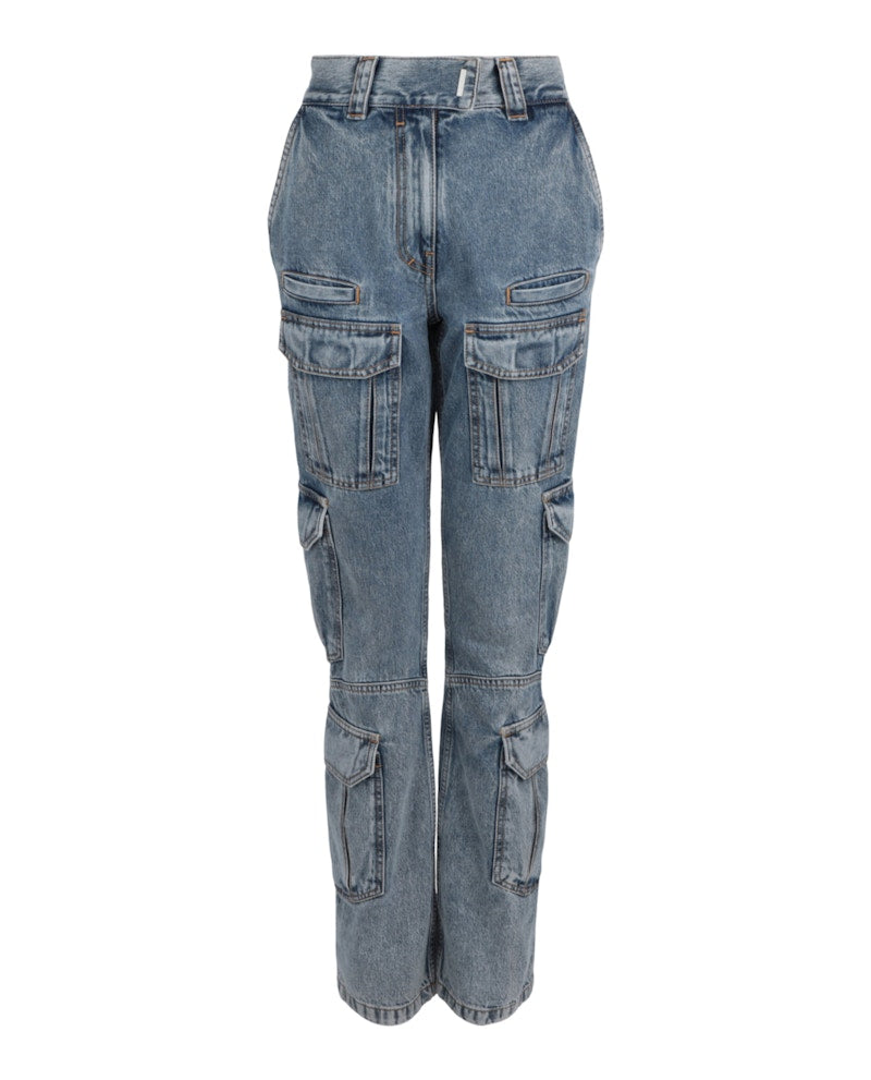 Givenchy High-Rise Straight-Leg Cargo Jeans Light Blue