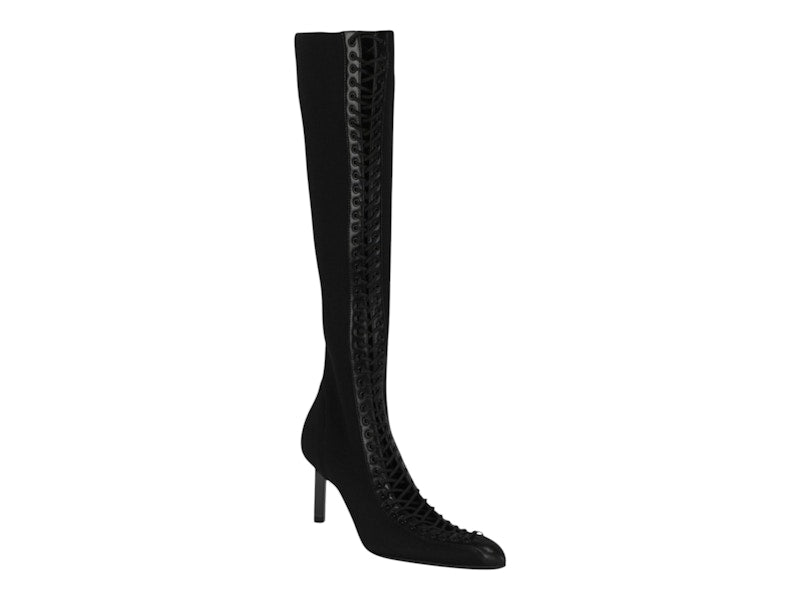 Givenchy Lace-Up Knee-High Knit Boots Black (Women's)